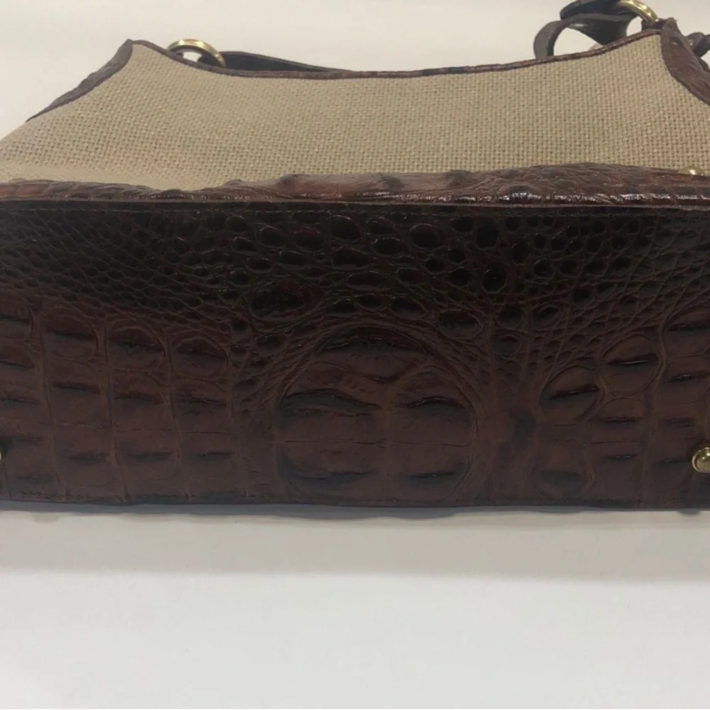 Women’s Brahmin Canvas Melbourne Trim Satchel Shoulder Tan/Brown Bag